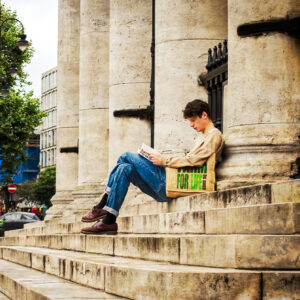 reader on library steps